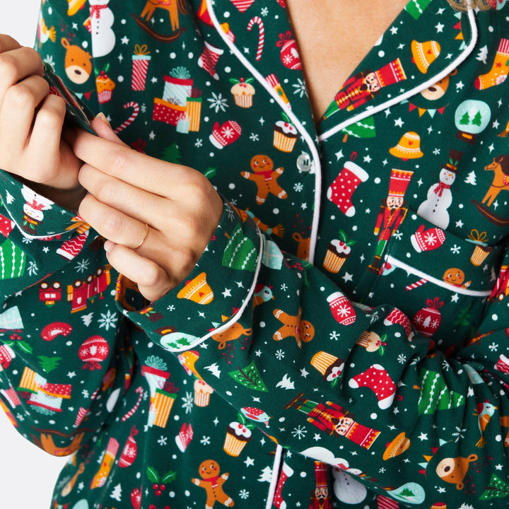 Kerstdroom Kerstpyjama Met Kraag Groen Dames