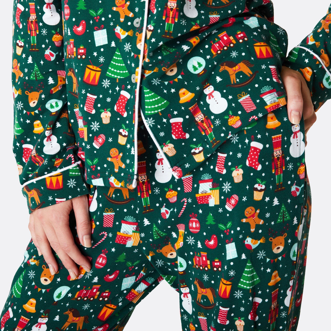 Kerstdroom Kerstpyjama Met Kraag Groen Dames