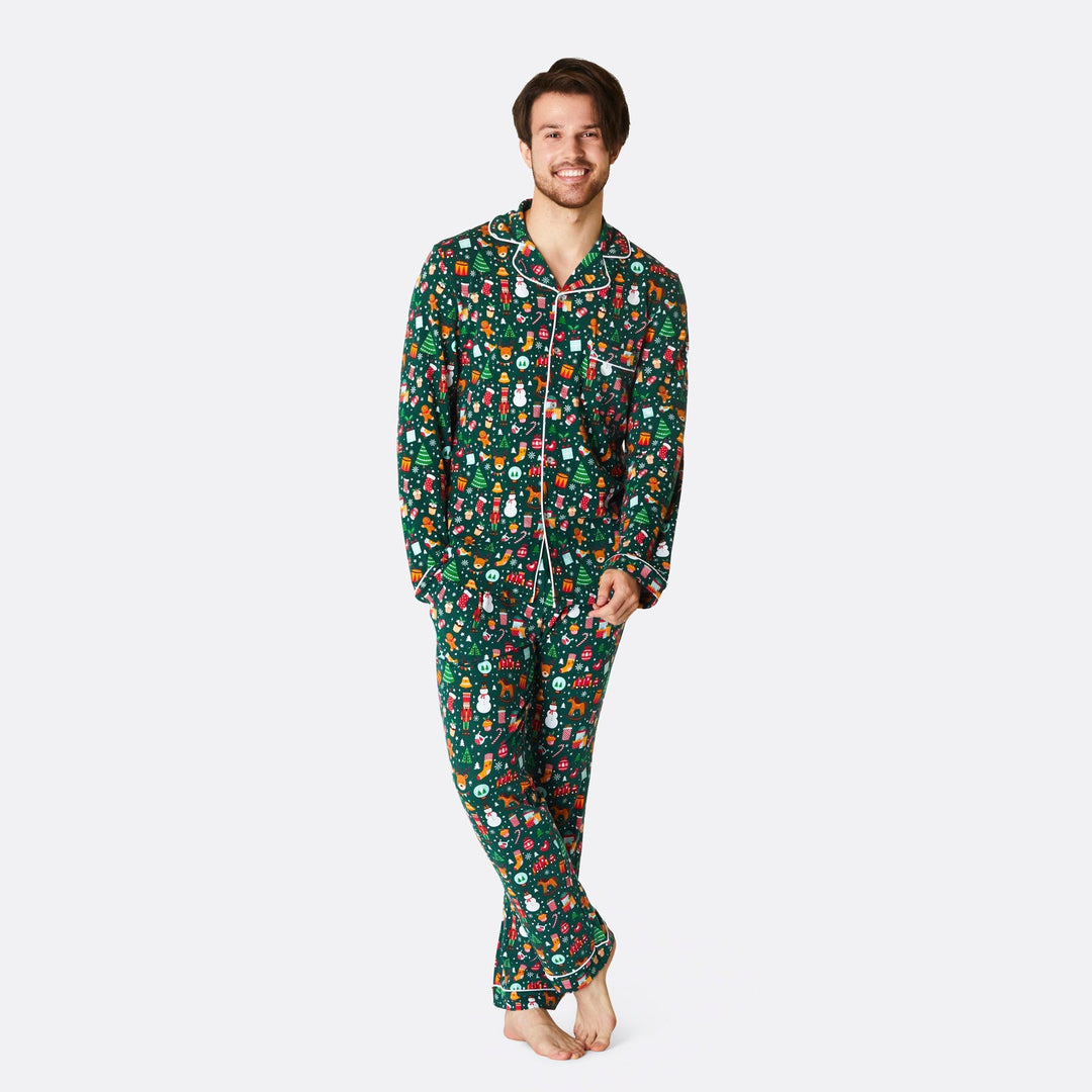 Kerstdroom Kerstpyjama Met Kraag Groen Heren