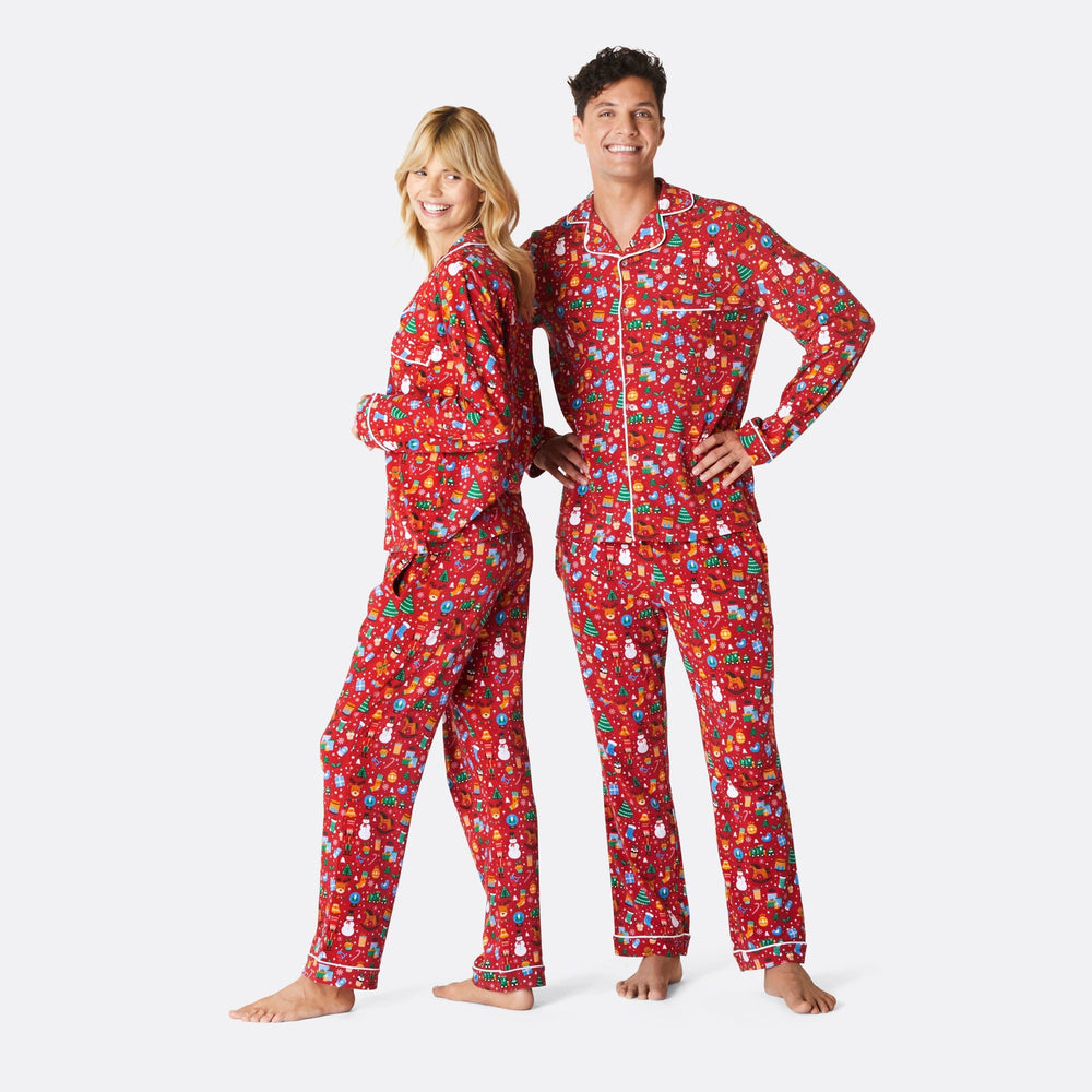 Kerstdroom Kerstpyjama Met Kraag Rood Dames