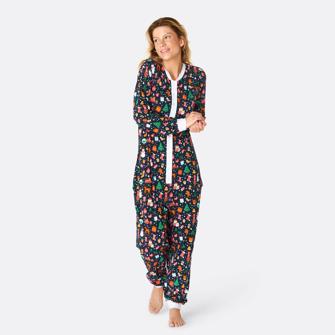 Kerstdroom Overall Kerstpyjama Blauw Dames