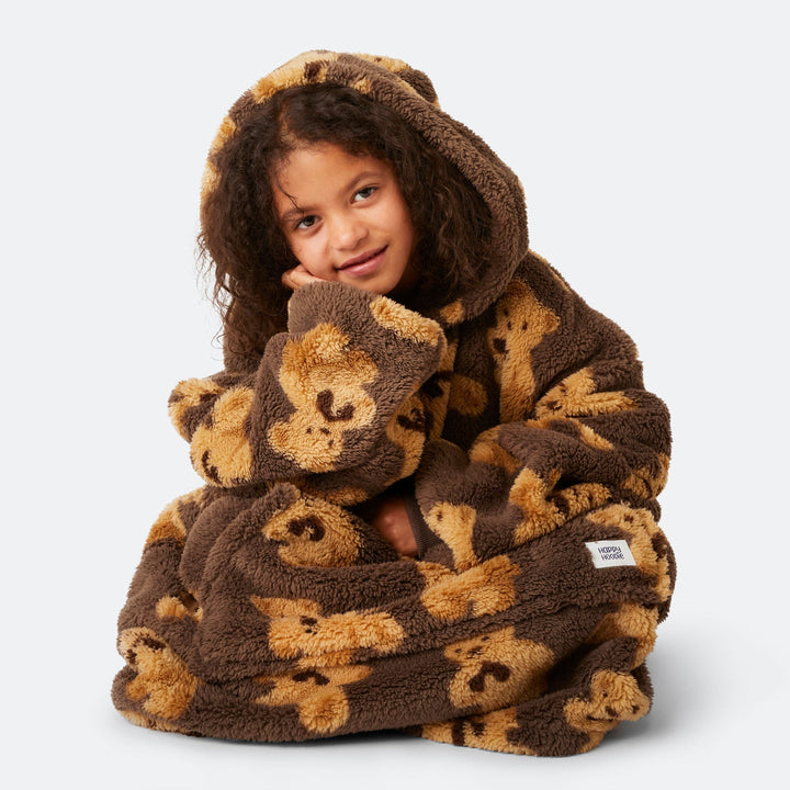 Donkerbruine Teddy HappyHoodie voor Kinderen