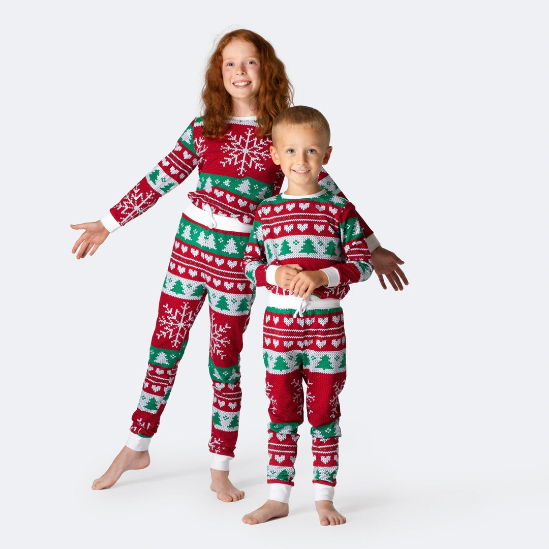 Matchende Kerstpyjama's Voor Gezin - Gebreid Patroon Rood