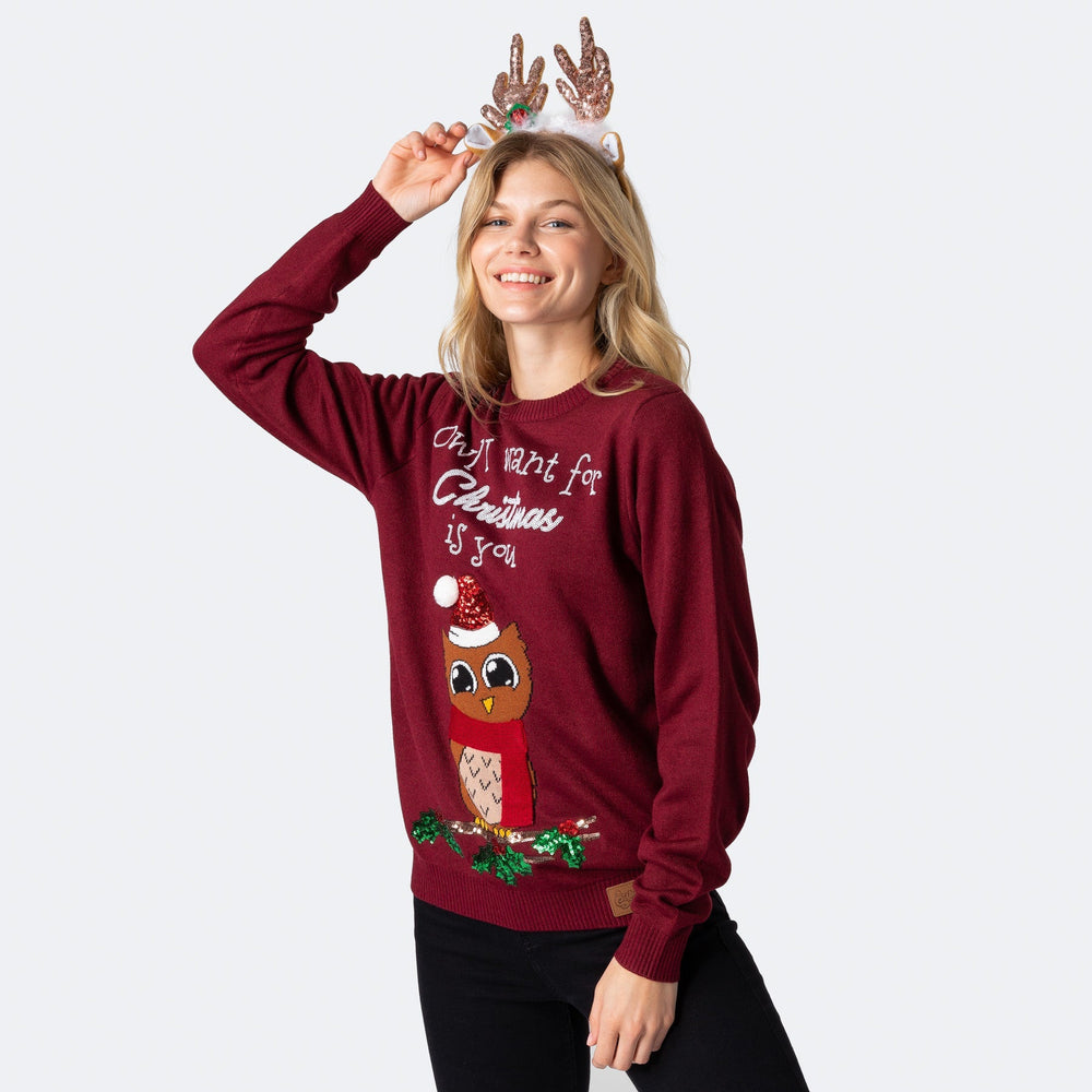 Owl I Want For Christmas Kersttrui Dames