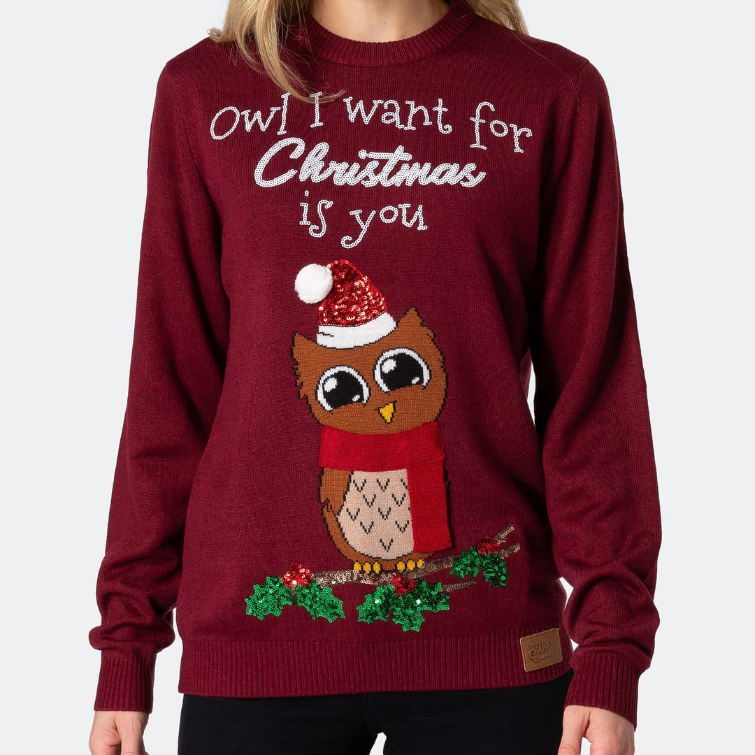 Owl I Want For Christmas Kersttrui Dames
