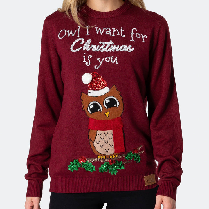 Owl I Want For Christmas Kersttrui Dames