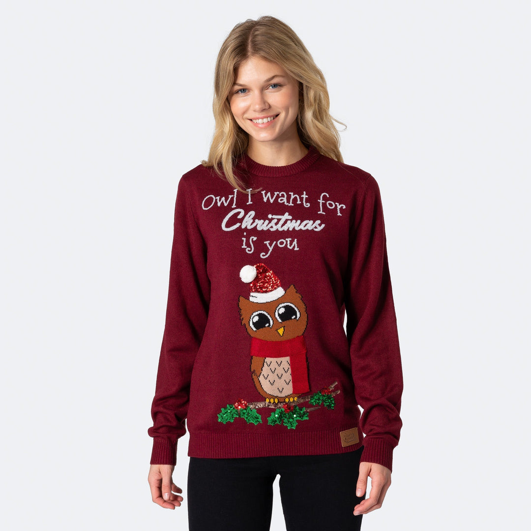 Owl I Want For Christmas Kersttrui Dames