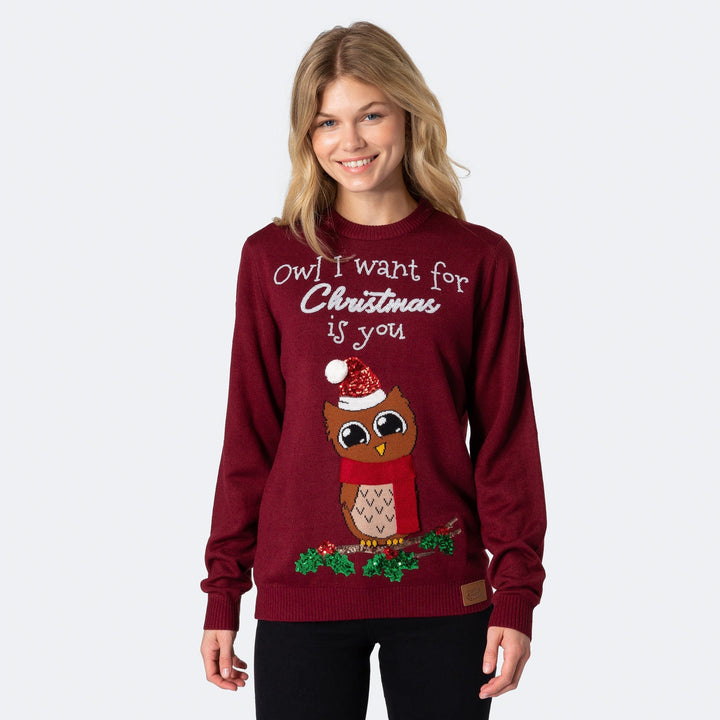 Owl I Want For Christmas Kersttrui Dames