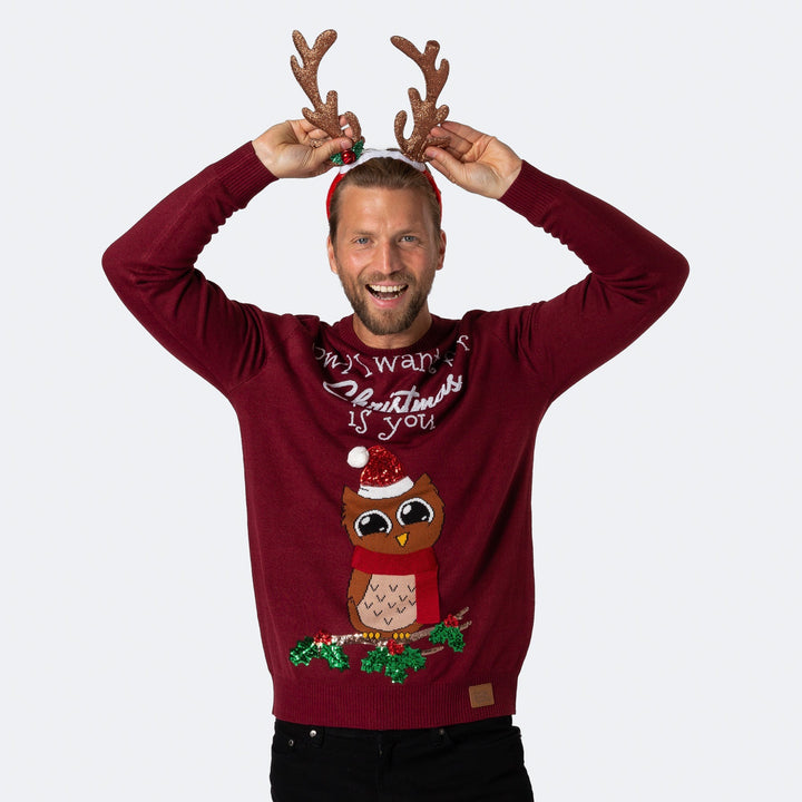 Owl I Want For Christmas Kersttrui Heren