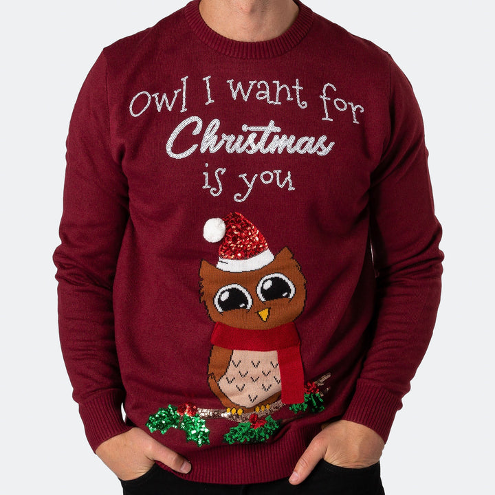 Owl I Want For Christmas Kersttrui Heren