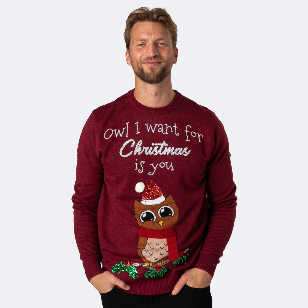 Owl I Want For Christmas Kersttrui Heren