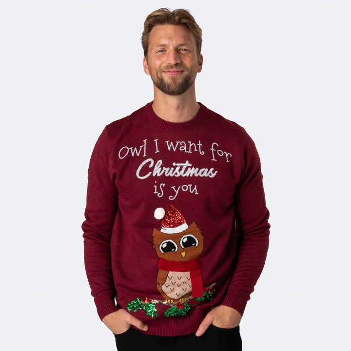 Owl I Want For Christmas Kersttrui Heren