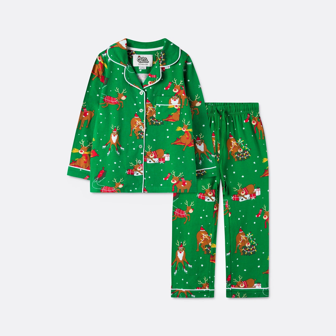 Rendier Kerstpyjama Met Kraag Voor Kinderen