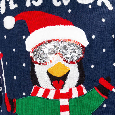 Skiënde Pinguin Kersttrui Heren