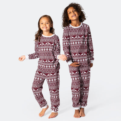 Winter Patroon Bordeauxrood Pyjama Voor Kinderen